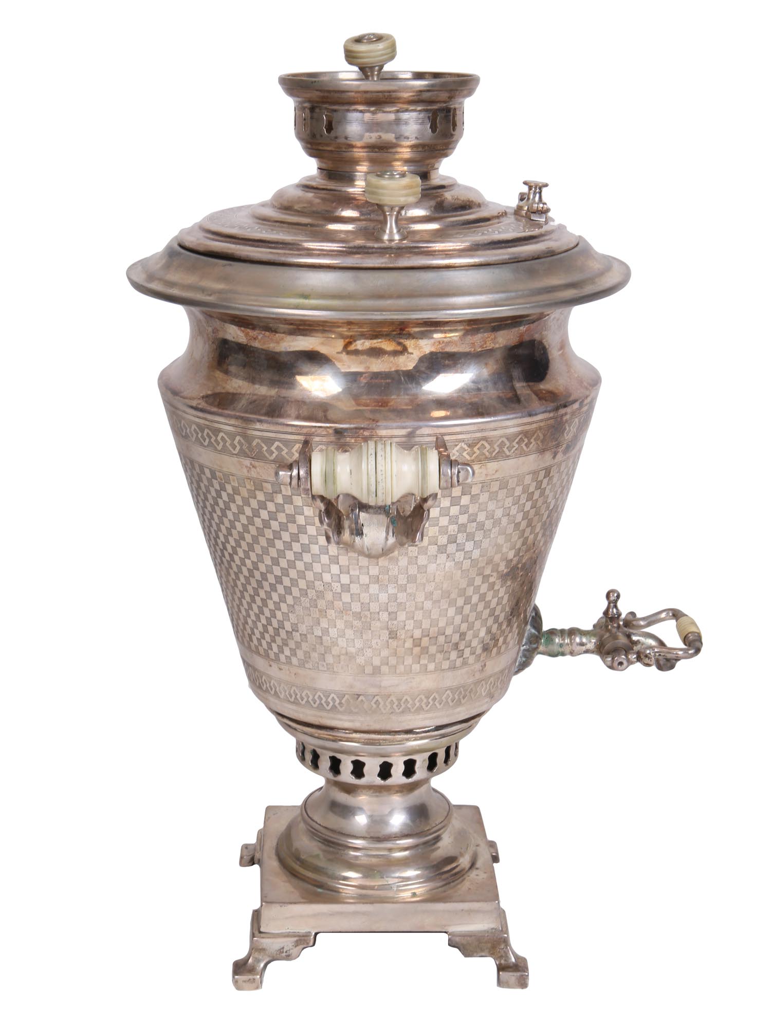 A RUSSIAN LARGE SILVER ENGRAVED SAMOVAR PIC-1